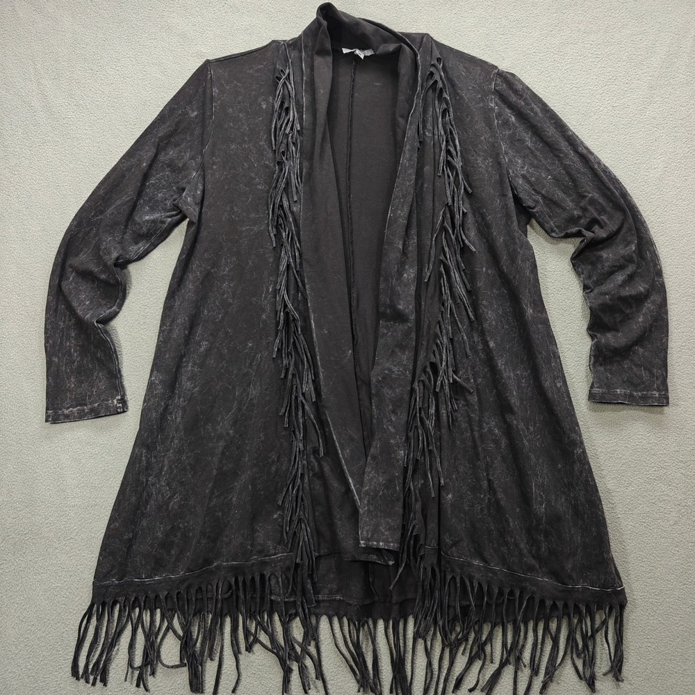 VTG Whimsigoth Fringe Cardigan Womens Med Witchy Vamp Boho Cover Charge Cotton